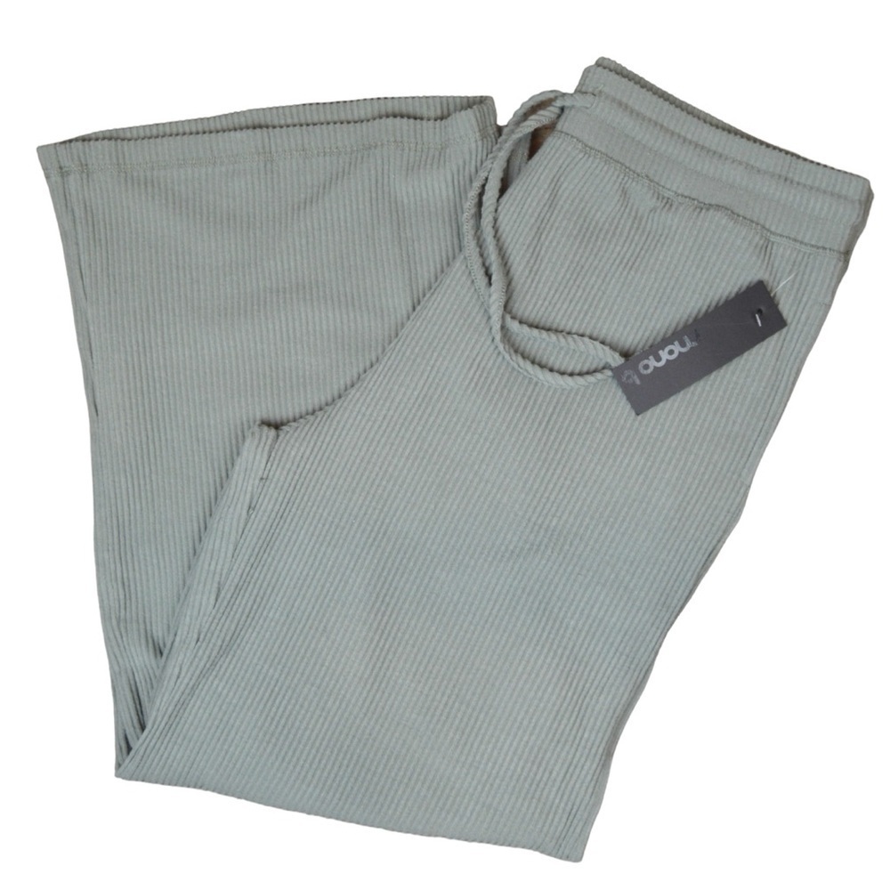 NEW MONO B Soft Ribbed Wide Leg Lounge Pants Trousers, Light‎ Sage/Grey Size 1X
